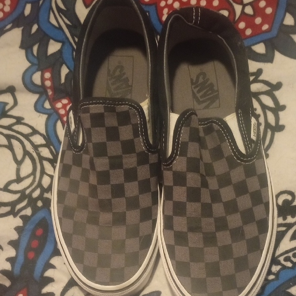 Vans Black and Gray Checkerboard Slip-On Sneakers